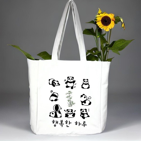 Panda Tote Bag White Flannel Fabric Kpop Tote Bag - Picture 2 of 7